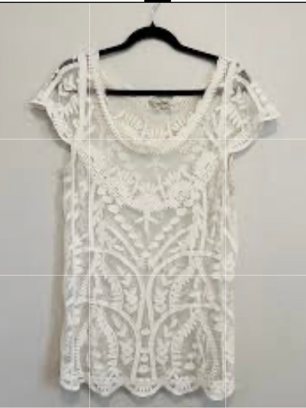 Capri Women's Short Sleeve Crochet Lace Tee in cream Boho Festival
